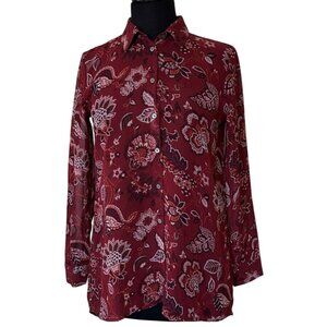 Women's LOFT Outlet Petite Sheer Collared Floral Blouse 100% Polyester Size SP